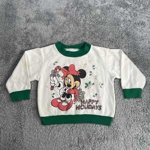 VTG Disney Christmas Sweater Shirt Baby Kids Minnie Mouse Character 1990s